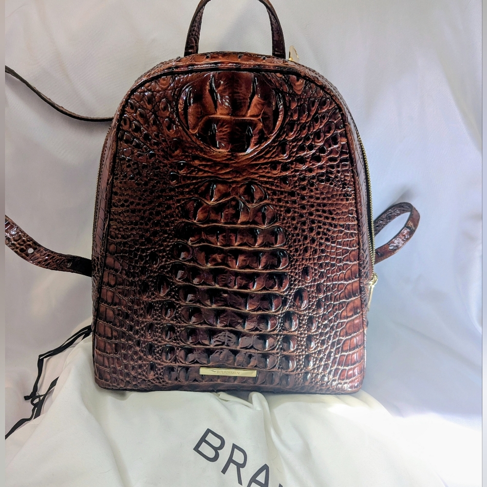 Brahmin Brown Croc-Embossed Backpack Like New